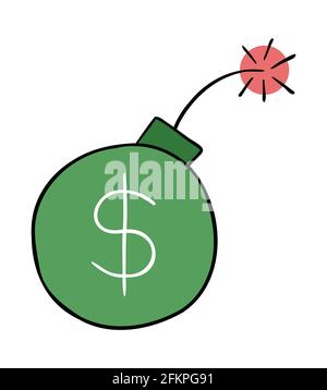 Cartoon vector illustration of dollar bomb about to explode. Stock Vector