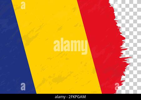 Horizontal Abstract Grunge Brushed Flag of Romania on Transparent Grid. Vector Template. Stock Vector