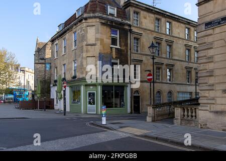 Ghost sign above Lulu Caffe on Hot Bath Street in the city of Bath UK. Stock Photo