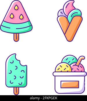 Ice cream types RGB color icons set Stock Vector