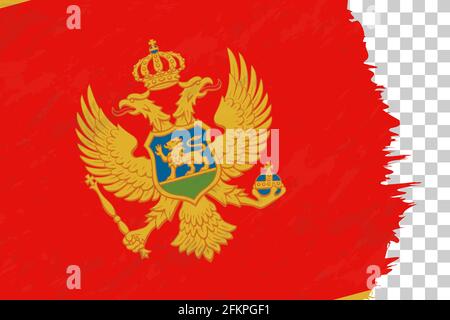 Horizontal Abstract Grunge Brushed Flag of Montenegro on Transparent Grid. Vector Template. Stock Vector