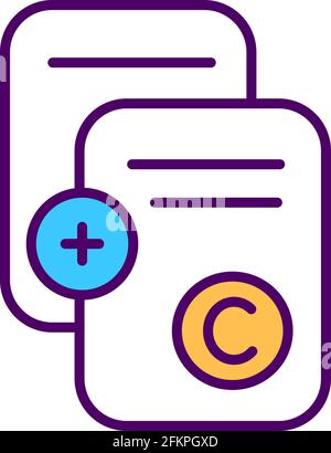 Making multiple copies from copyright work RGB color icon Stock Vector