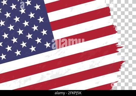 Horizontal Abstract Grunge Brushed Flag of USA on Transparent Grid. Vector Template. Stock Vector