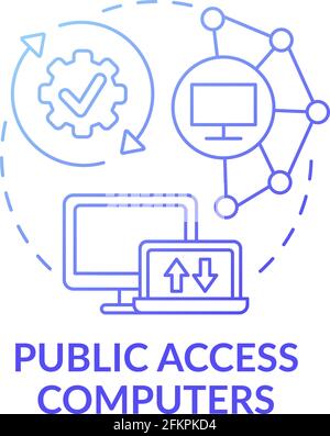 Public access computers dark blue concept icon Stock Vector