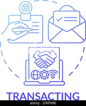 Transacting dark gradient blue concept icon. Online communication. Data transfer on internet. Digital inclusion idea thin line illustration. Vector is Stock Vector