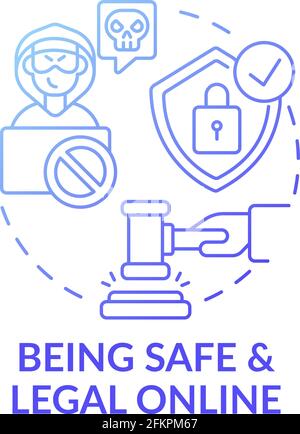Being safe and legal online dark blue concept icon. Privacy protection on internet. User security. Digital inclusion idea thin line illustration. Vect Stock Vector