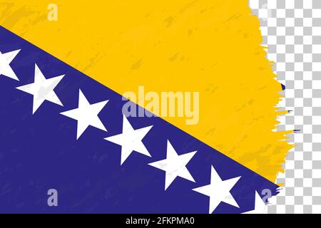 Horizontal Abstract Grunge Brushed Flag of Bosnia and Herzegovina on Transparent Grid. Vector Template. Stock Vector