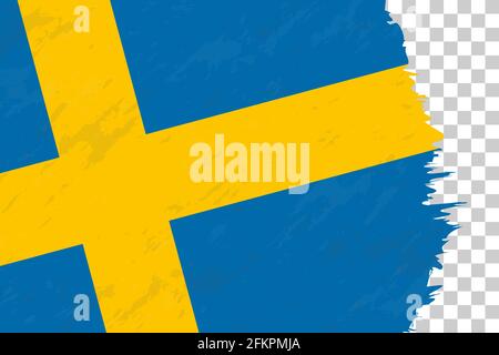 Horizontal Abstract Grunge Brushed Flag of Sweden on Transparent Grid. Vector Template. Stock Vector