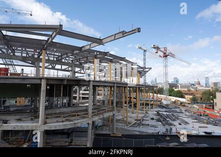 Construction continues on the Moody Center, a $330-million private-public partnership arena on the University of Texas at Austin campus that is one year away from completion on May 1, 2021. The area will feature moveable seating arrangements to host 10,000 to 18,000 people with basketball, music and stage productions possible. ©Bob Daemmrich Stock Photo