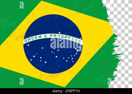 Horizontal Abstract Grunge Brushed Flag of Brazil on Transparent Grid. Vector Template. Stock Vector