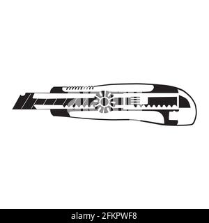 Cutter knife silhouette, vector illustration. Utility knife, retractable blade. Stock Vector