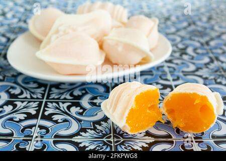 Traditional portuguese egg yolk sweets called Ovos Moles de Aveiro Stock Photo