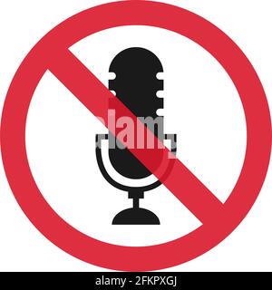 No recording sign. No microphone sign, vector icon illustration . Stock Vector