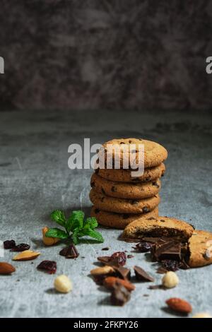 oatmeal cookies with chocolate and nuts Stock Photo