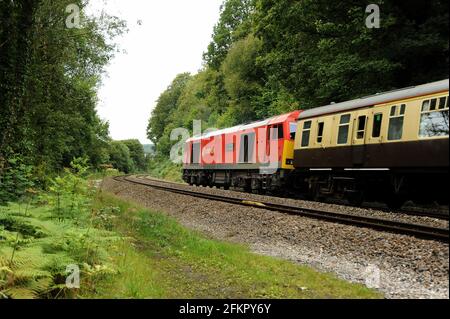 60040 'The Territorial Army Centenary' at teh rear of the 'Taffy Tug 2' Railtour as it passes Berwedd Dy, Glyncoch. Stock Photo