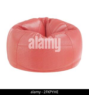 Red leather soft chairbag on white background. 3d rendering Stock Photo