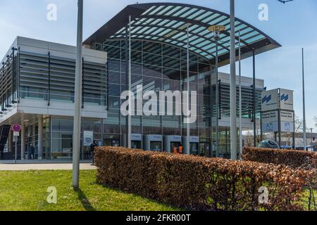 MUNICH, GERMANY - April, 27, 2021: The vaccination center Bayerisches Impfzentrum at Messe Riem in Munich. A new record was achieved on this date. Stock Photo