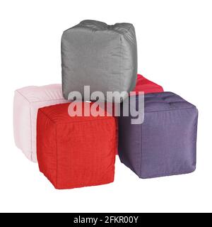 Collection of multicolored square poufs on white background. 3d rendering Stock Photo