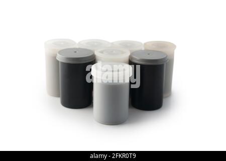 Film reel and canisters on a white background Stock Photo - Alamy