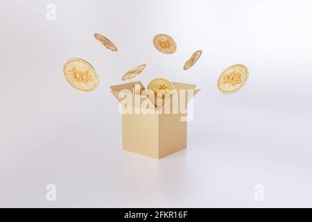 Bitcoins Falling, blockchain technology for cryptocurrency, isolated on white background Stock Photo