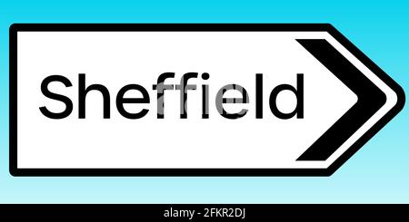 A graphic illlustration of a British road sign pointing to Sheffield Stock Photo