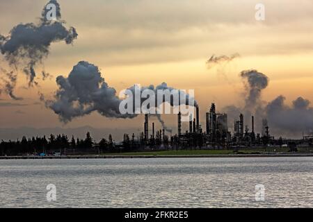 WA19562-00...WASHINGTON - Oil refineries at March Point on Fidalgo Bay at Anacortes. Stock Photo