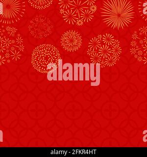 Chinese New Year. Asian seamless pattern and golden fireworks. Vector japanese, thai or korean festive banner Stock Vector