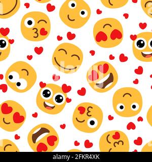 Love emojis seamless pattern. Cute happy emoticons background. St Valentine day vector texture Stock Vector