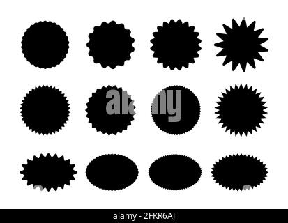 Starburst stickers. Black sunburst badges, isolated star price labels vector set Stock Vector