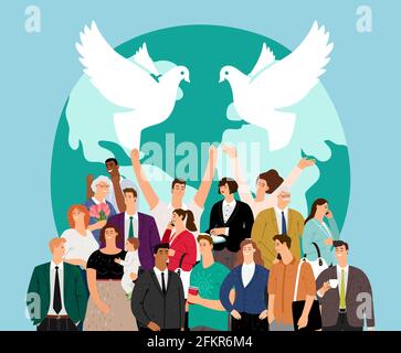 hands human with dove of peace and planet vector illustration design ...