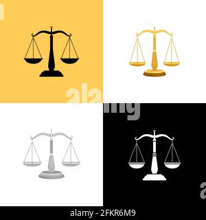 Court scales set. Justice balance symbols and lawyers equality signs, judge scale vector silhouettes, lawfulness and judgement icons Stock Vector