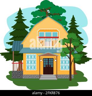 Vector illustration of a small house among trees Stock Vector Image ...