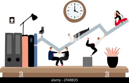 Teamwork from home. Office staff planning, financial strategy development. Managers working, support graph vector illustration Stock Vector