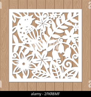PrintLaser cutting template. From any materials. Flowers and bird. Vector Stock Vector