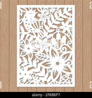 Laser cutting template From any material. Flowers and bird. Vector Stock Vector