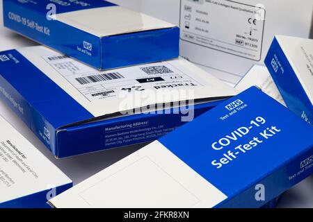 UK NHS Lateral flow test kits Stock Photo