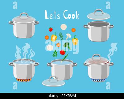 Pot with boiling water Royalty Free Vector Image