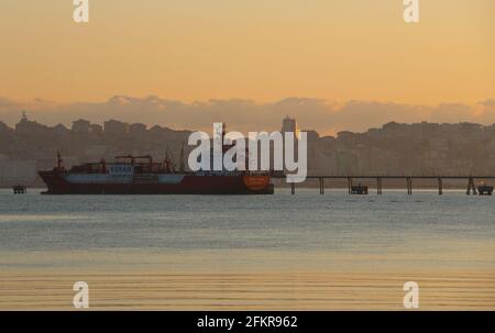 Tessa Kosan LPG tanker docked at the long jetty in the bay of Santander Cantabria Spain on a calm sunny spring morning Stock Photo