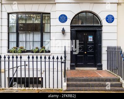 R H Tawney and Sir Syed Ahmed Khan Blue Plaques at 21 Mecklenburgh Square, Bloomsbury, London.