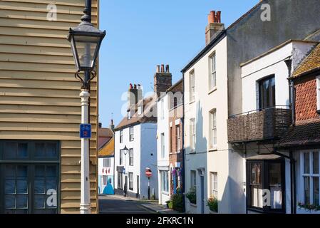 Old houses along All Saints Street in Hastings Old Town, East Sussex, Southern England Stock Photo