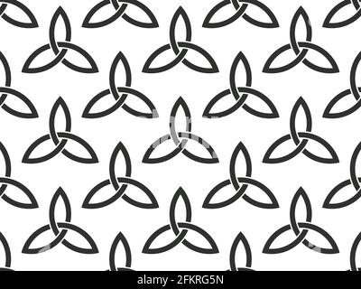 Triquetra seamless pattern. Black symbols isolated on white background. Trinity or trefoil knot. Celtic symbol of eternity. Vector illustration Stock Vector