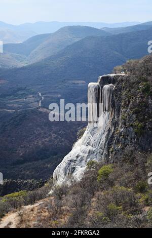 View of Hierve el Agua, natural travertine rock formations that resemble cascades of water. Photo taken outside Oaxaca City, Mexico. Stock Photo