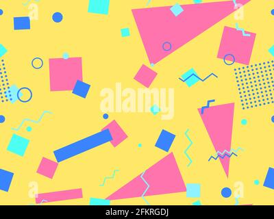 Memphis seamless pattern. Geometric elements memphis in the style of 80's. Trendy retro background for printing on paper, advertising materials and fa Stock Vector