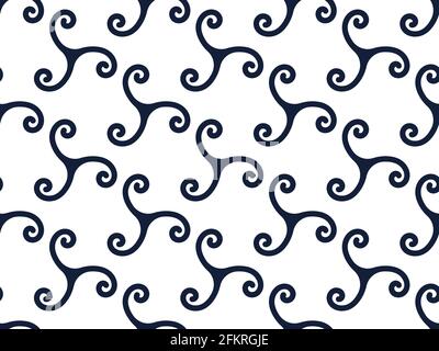 Triskele seamless pattern. Black symbols isolated on white background. Triple spiral symbol. Celtic sign for printing on paper, banner and advertising Stock Vector