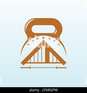 wood buildings vector logo design with fitness icon Stock Vector