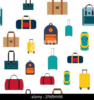 Seamless pattern background with travel bags, backpacks, suitcases isolated on white background Stock Vector