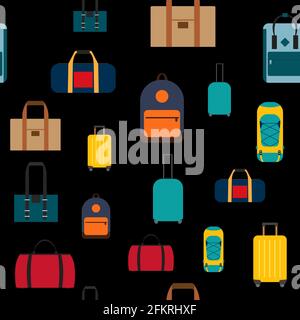 Seamless pattern background with travel bags, backpacks, suitcases isolated on white background Stock Vector