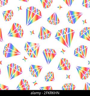 Diamonds with rainbow gradient Modern abstract seamless pattern. Vector shapes isolated on white background. Bright Surface Design Stock Vector