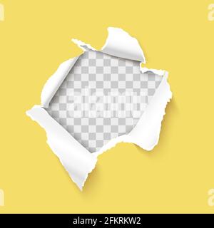 Torn paper hole with paper curl and ripped edges over transparent background realistic vector illustration Stock Vector