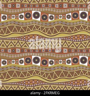 Geometric seamless pattern on the them.e of African ornaments in ocher brown colors. Stock Vector